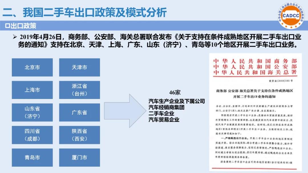 分支机构 | 国内二手车出口政策及典型目的市场进口指南发布（2020年9月）